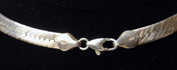 Italian Sterling Silver V-Neck Herringbone Chain Link Necklace