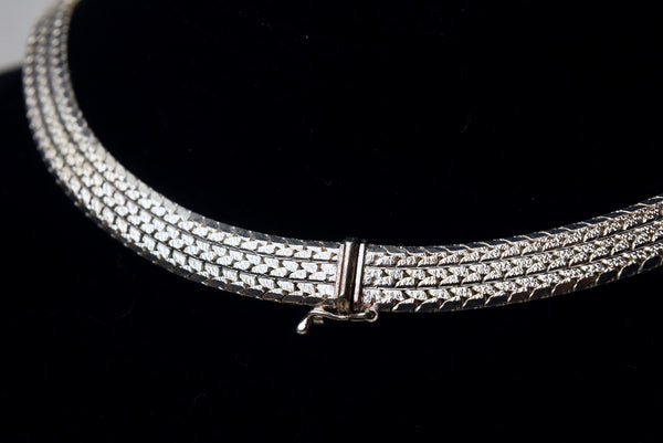 Italian Sterling Silver V-Neck Weave Link Necklace