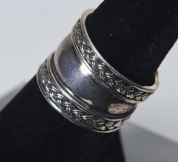 Sterling Silver Wide Band Braided Design Ring - Size 6