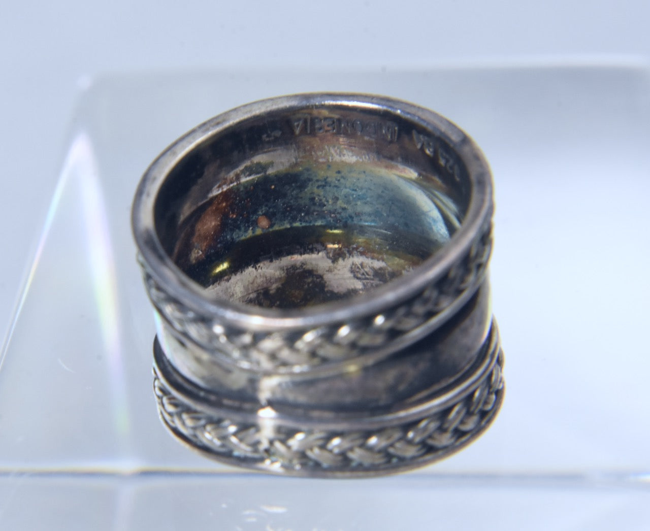 Sterling Silver Wide Band Braided Design Ring - Size 6
