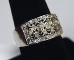 Sterling Silver Wide Band Rhinestone Ring - Size 7.75