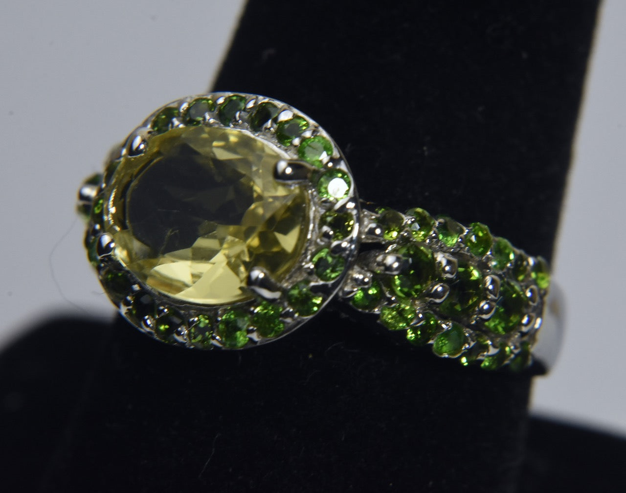 Citrine and Tsavorite Garnet Sterling Silver Ring - Size 9
