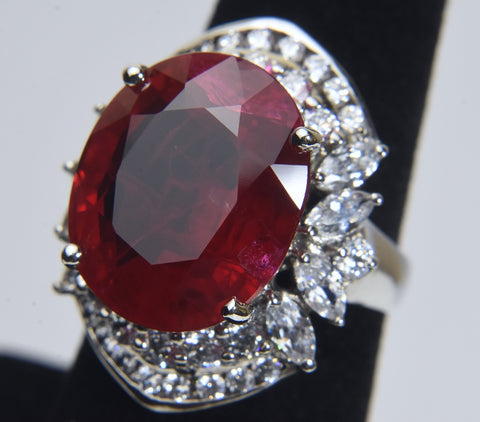 20cts+ Madagascar Ruby and Cubic Zirconia Sterling Silver Ring - Size 6.75