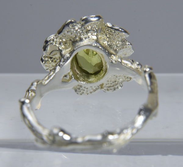 Peridot Sterling Silver Flower Ring - Size 7