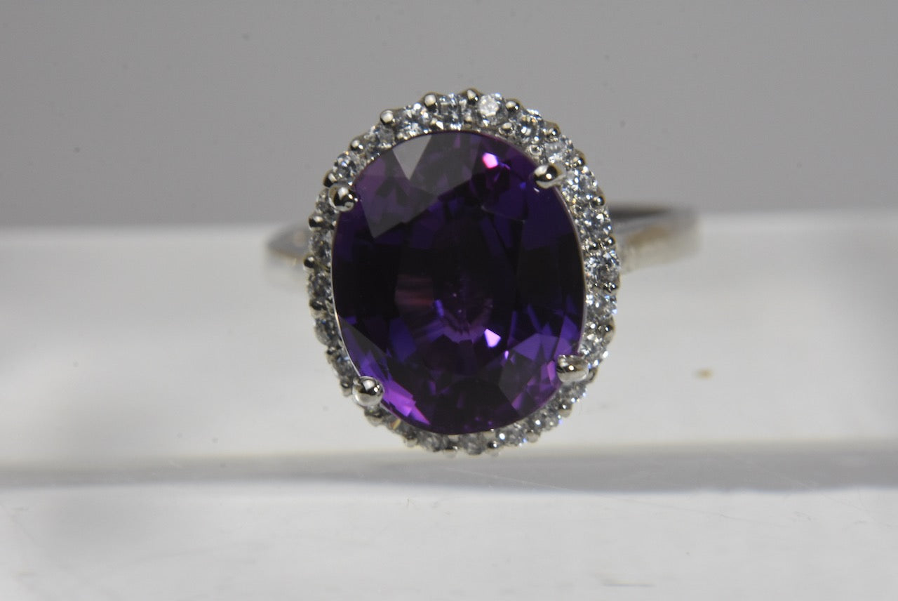 Synthetic Purple Sapphire Sterling Silver Ring - Size 8