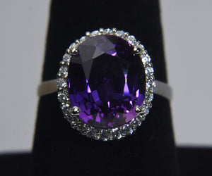 Synthetic Purple Sapphire Sterling Silver Ring - Size 8