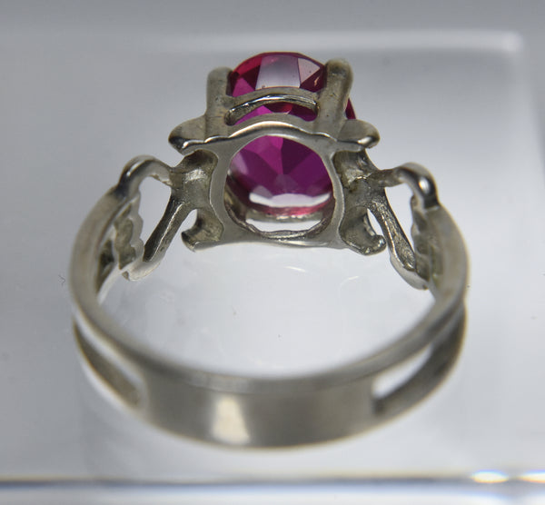 Sterling Silver Synthetic Ruby Ring - Size 7.5
