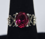 Sterling Silver Synthetic Ruby Ring - Size 7.5