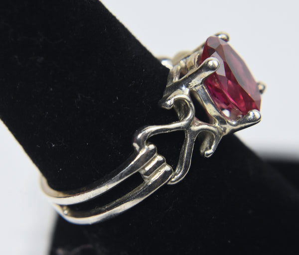Sterling Silver Synthetic Ruby Ring - Size 7.5
