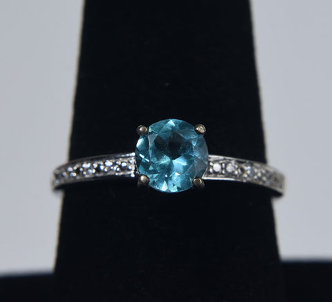 Blue Topaz and Colorless Sapphire Sterling Silver Ring - Size 8