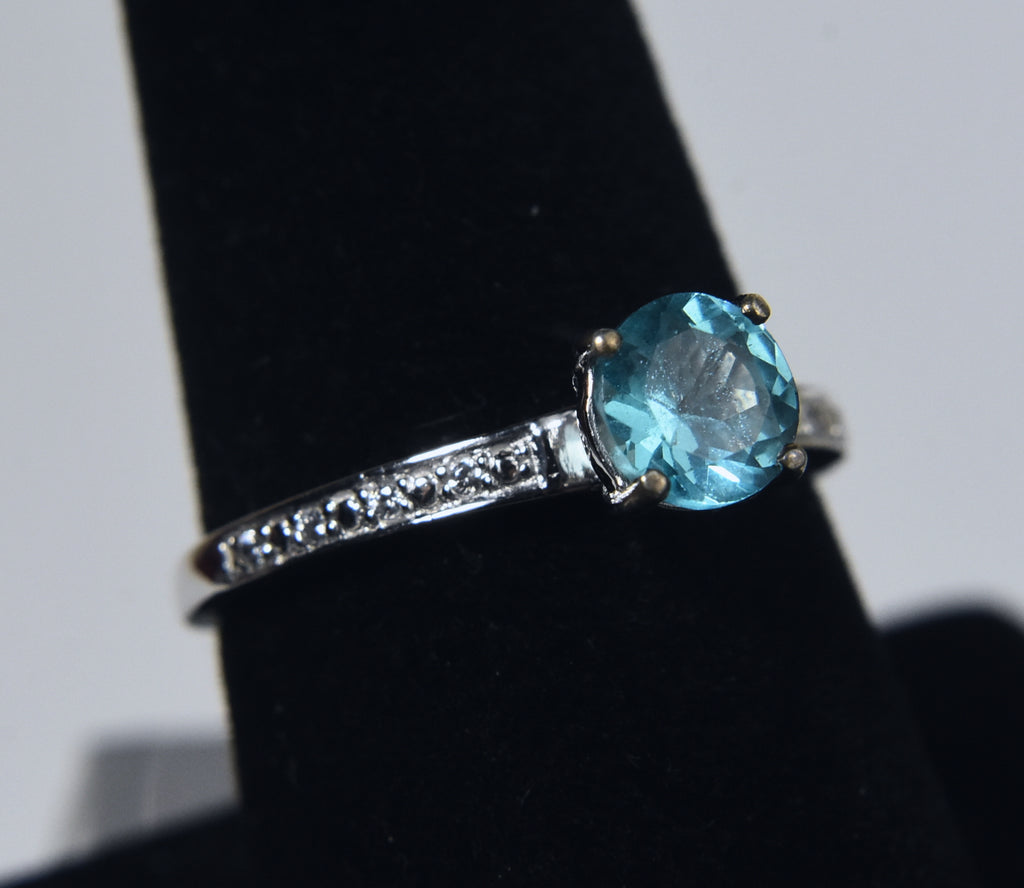 Blue Topaz and Colorless Sapphire Sterling Silver Ring - Size 8