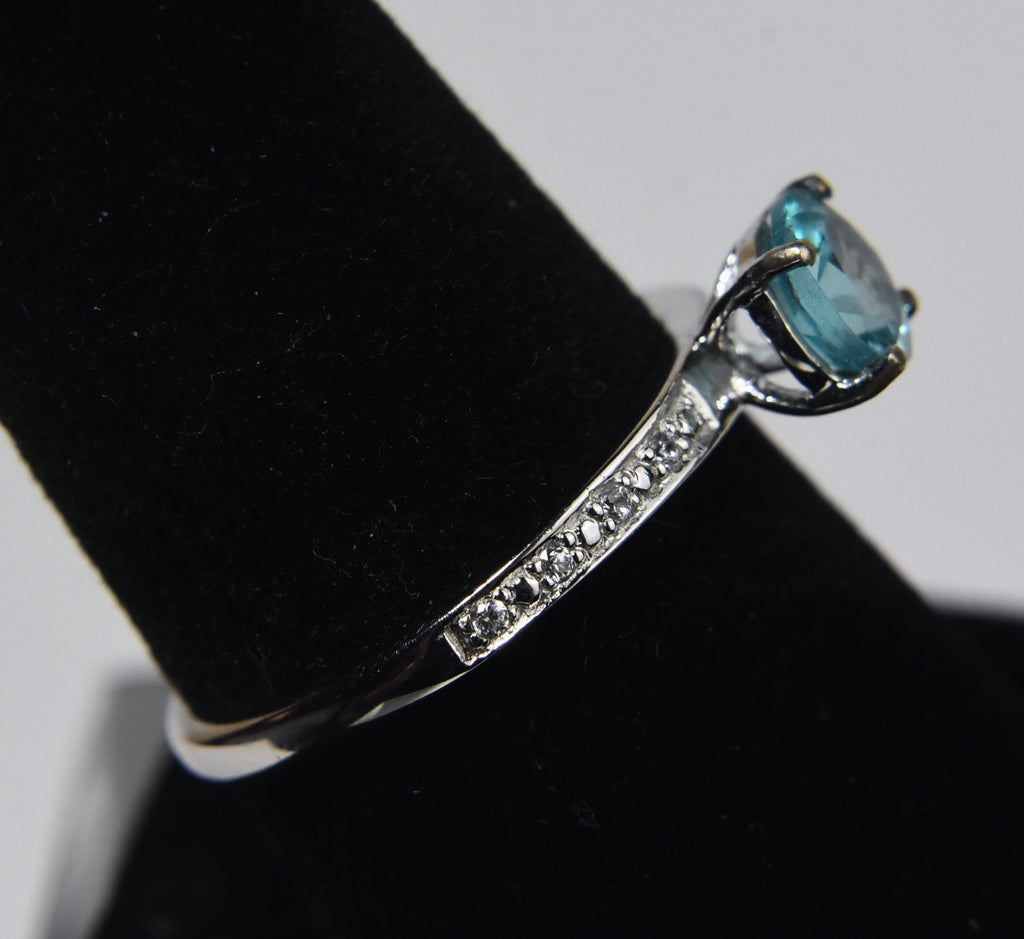 Blue Topaz and Colorless Sapphire Sterling Silver Ring - Size 8