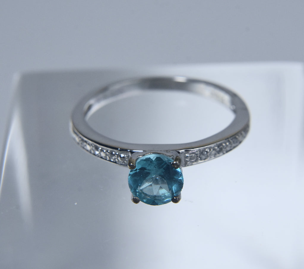 Blue Topaz and Colorless Sapphire Sterling Silver Ring - Size 8