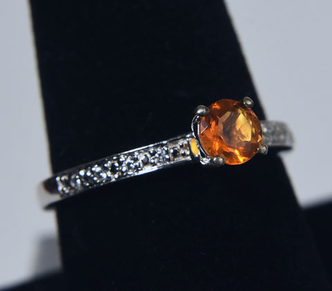 Orange and Colorless Sapphire Sterling Silver Ring - Size 8