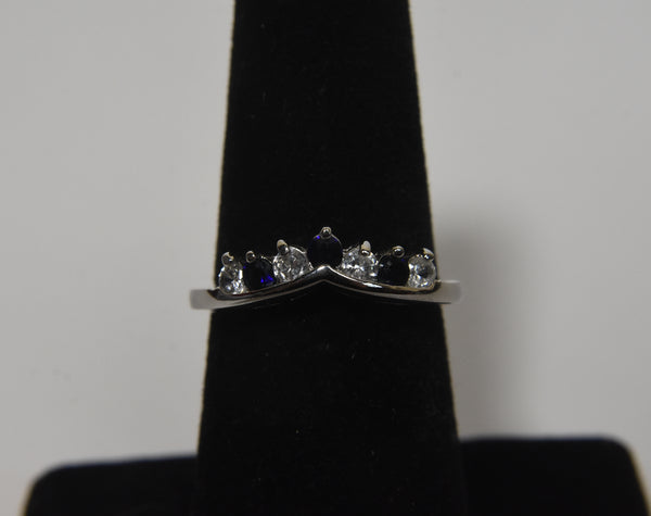 Sapphire and Glass Chevron Ring - Size 6