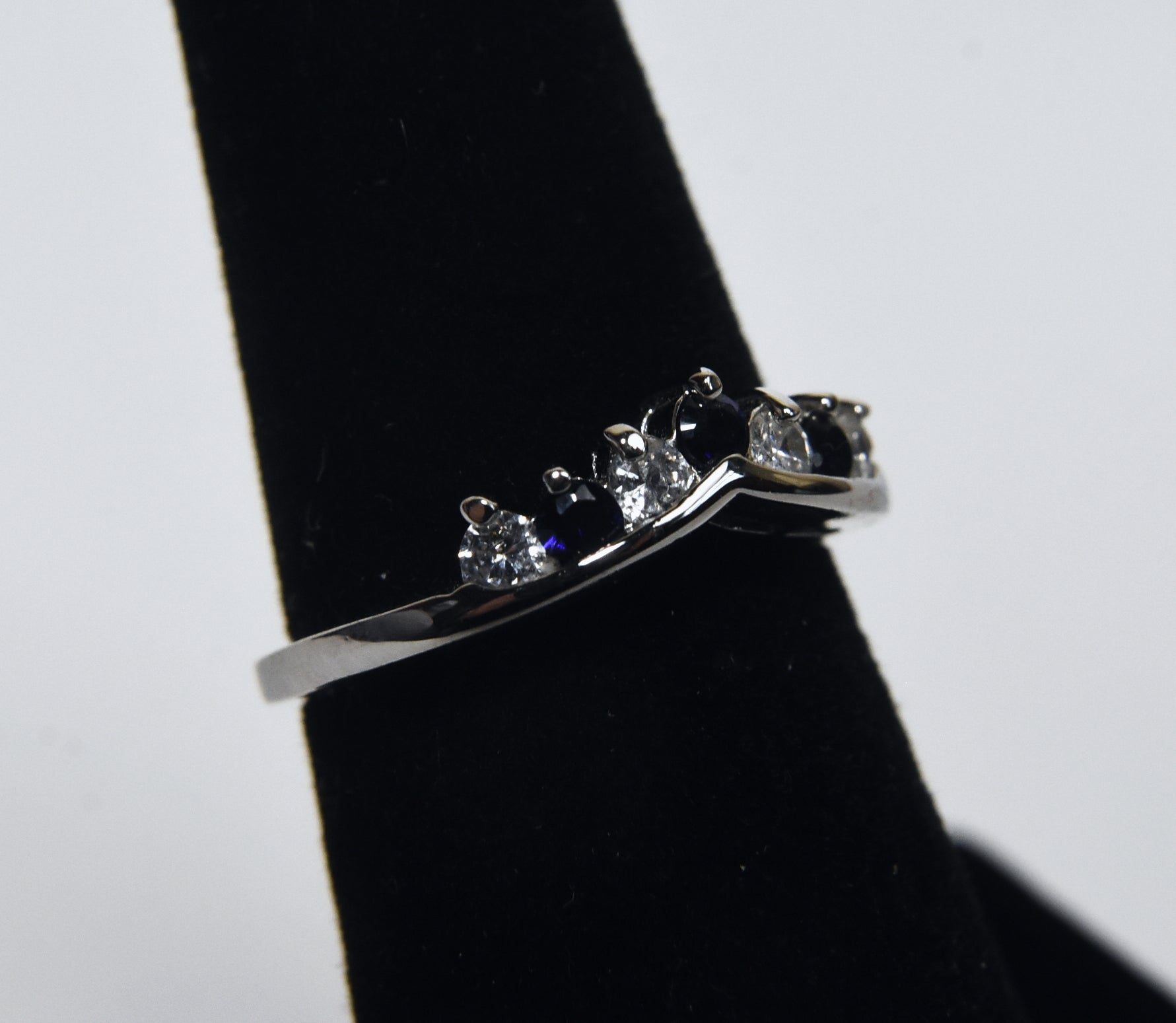 Sapphire and Glass Chevron Ring - Size 6
