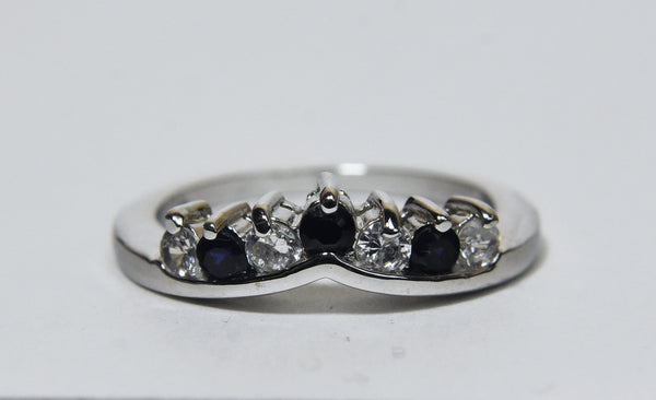 Sapphire and Glass Chevron Ring - Size 6