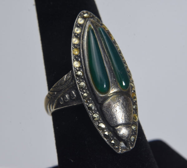 Sterling Silver Art Deco Scarab Beetle Ring - Size 7