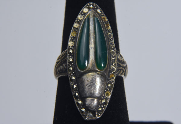 Sterling Silver Art Deco Scarab Beetle Ring - Size 7
