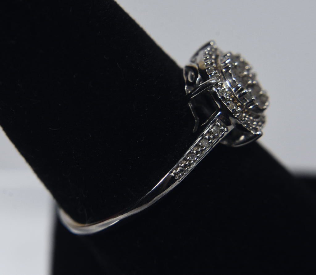 Sterling Silver Diamond Halo Ring - Size 7