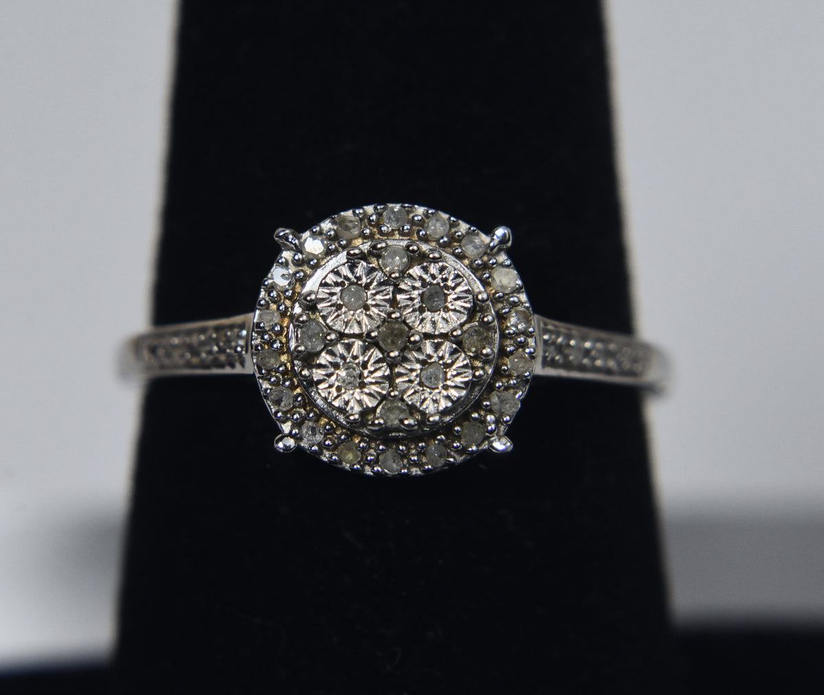 Sterling Silver Diamond Halo Ring - Size 7