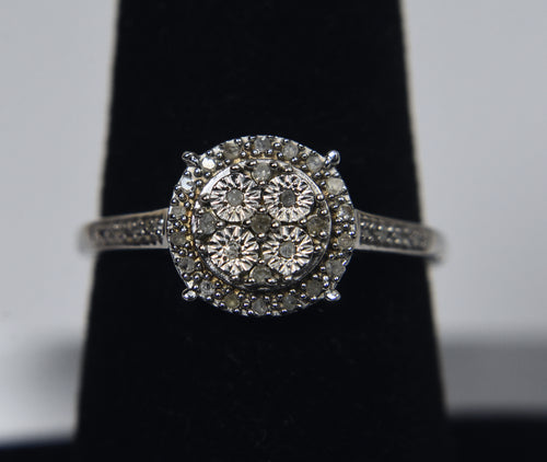 Sterling Silver Diamond Halo Ring - Size 7