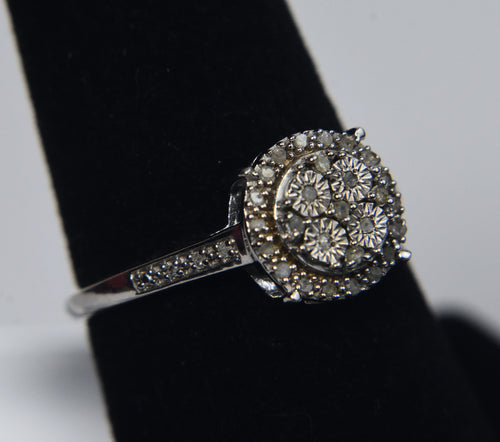 Sterling Silver Diamond Halo Ring - Size 7