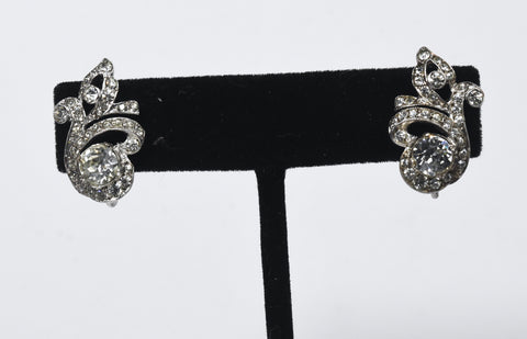 Sterling Silver Art Deco Rhinestone Glamor Earrings