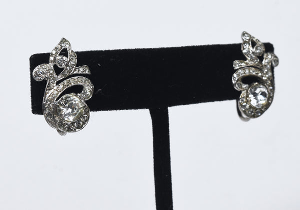 Sterling Silver Art Deco Rhinestone Glamor Earrings
