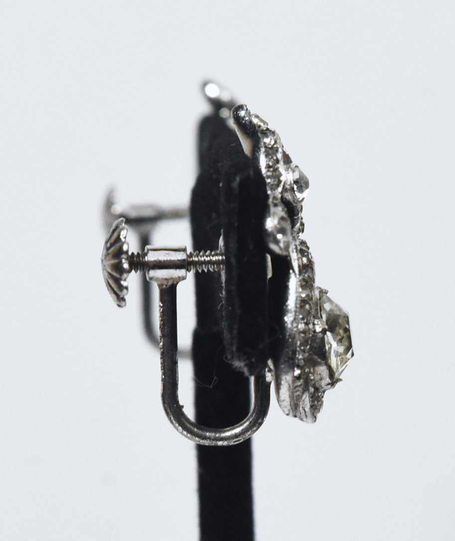 Sterling Silver Art Deco Rhinestone Glamor Earrings