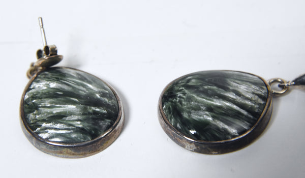 Seraphinite Sterling Silver Dangle Stud Earrings