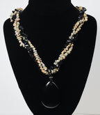 Triple Strand Shell and Black Onyx Necklace with Black Onyx Pendant