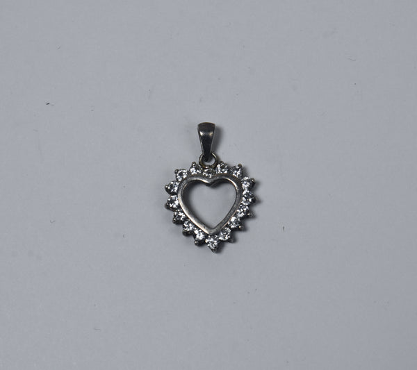 Silver Tone Jeweled Heart Pendant