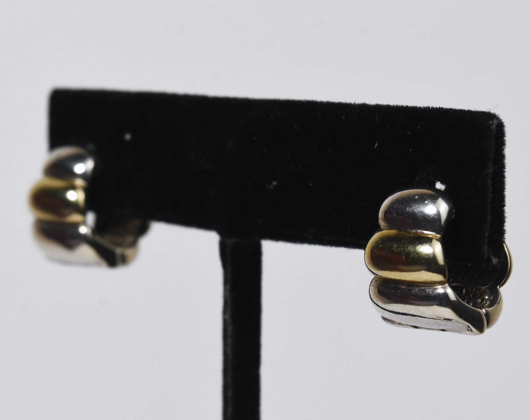 Sterling Silver and Gold Tone Ribbed Huggie Earrings