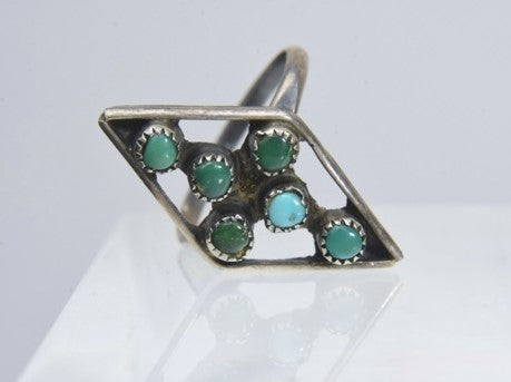 Jade and Turquoise Silver Handmade Vintage Ring - Size 8