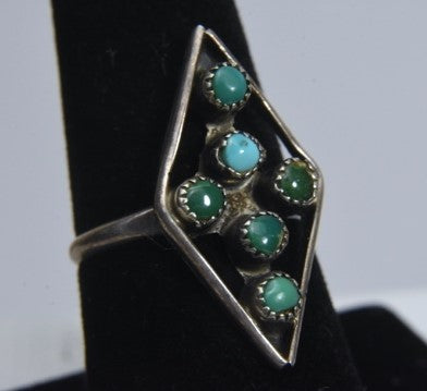 Jade and Turquoise Silver Handmade Vintage Ring - Size 8