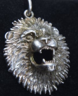 Silver Roaring Lion's Head Pendant