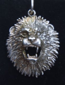 Silver Roaring Lion's Head Pendant