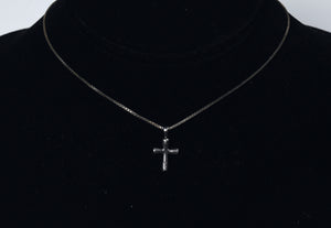 Small Vintage Sterling Silver Crystal Cross Pendant on Sterling Silver Necklace