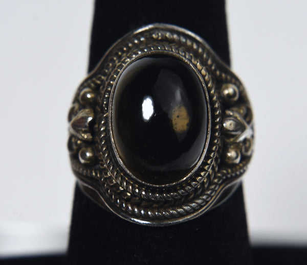 Sterling Silver Smoky Quartz Cabochon Ring - Size 7