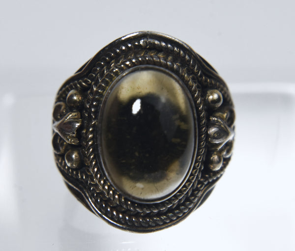 Sterling Silver Smoky Quartz Cabochon Ring - Size 7