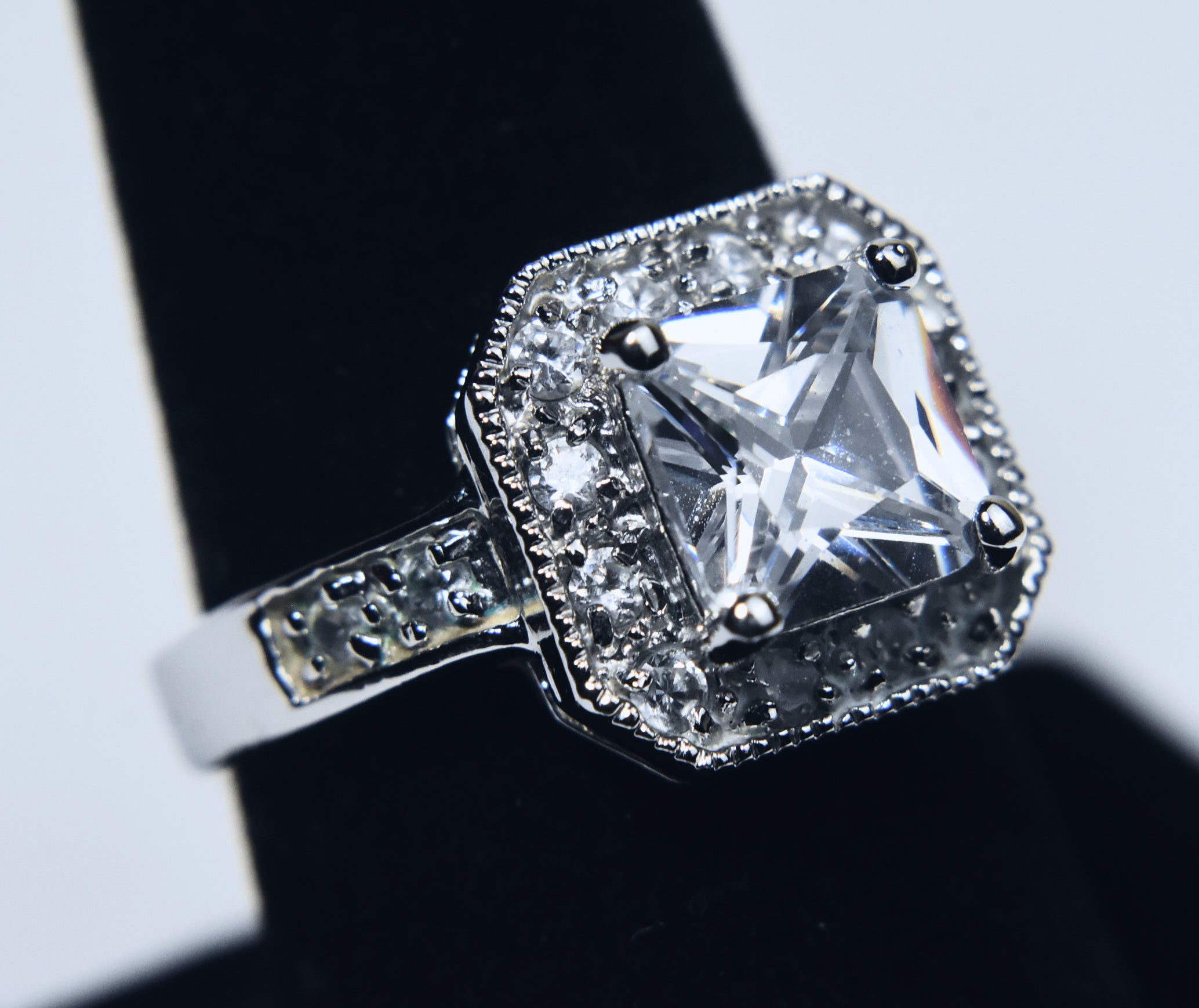 Square Cut Glass Art Deco Style Ring - Size 8