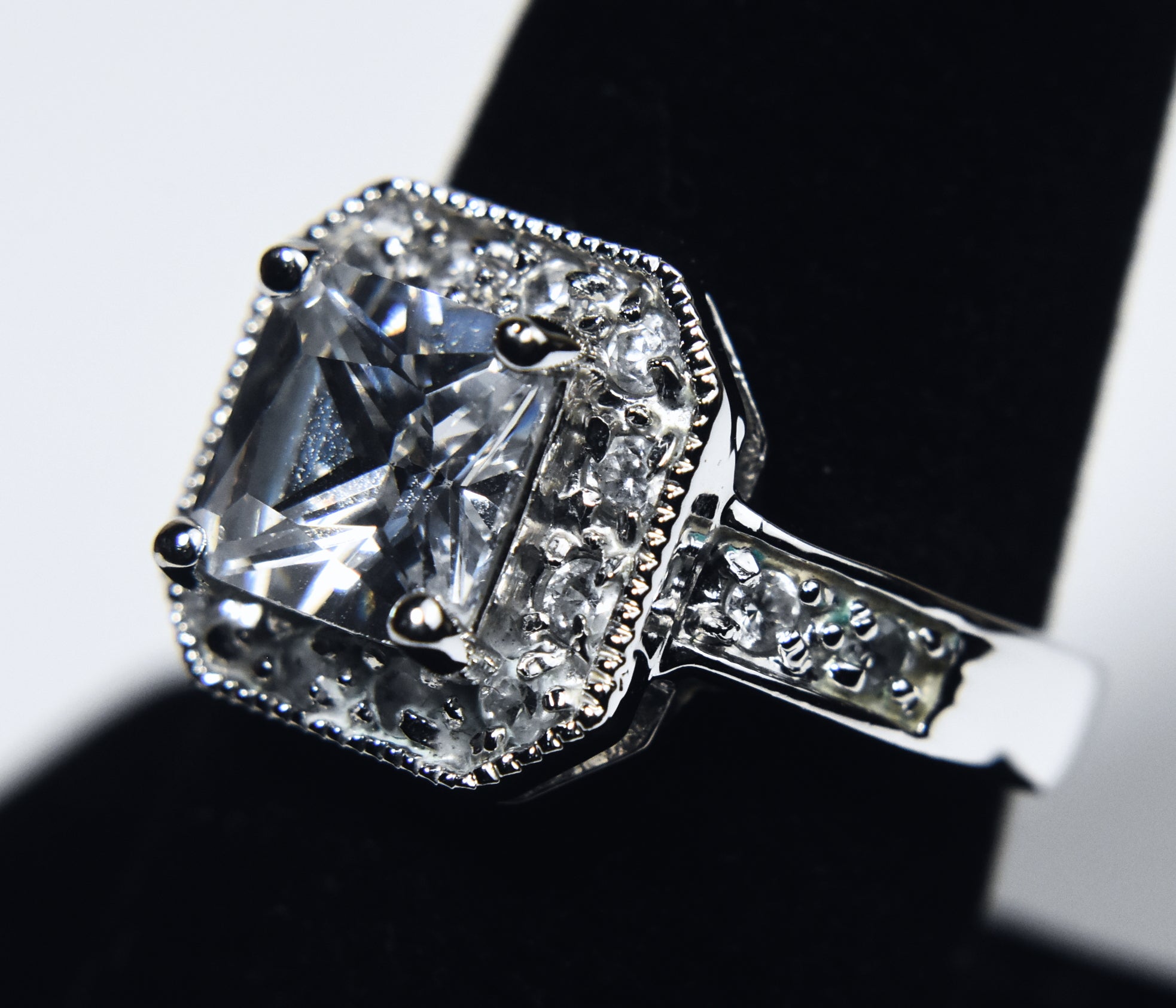 Square Cut Glass Art Deco Style Ring - Size 8
