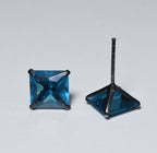Square Cut Teal Glass Stud Earrings