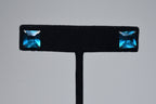 Square Cut Teal Glass Stud Earrings