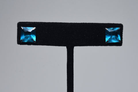 Square Cut Teal Glass Stud Earrings