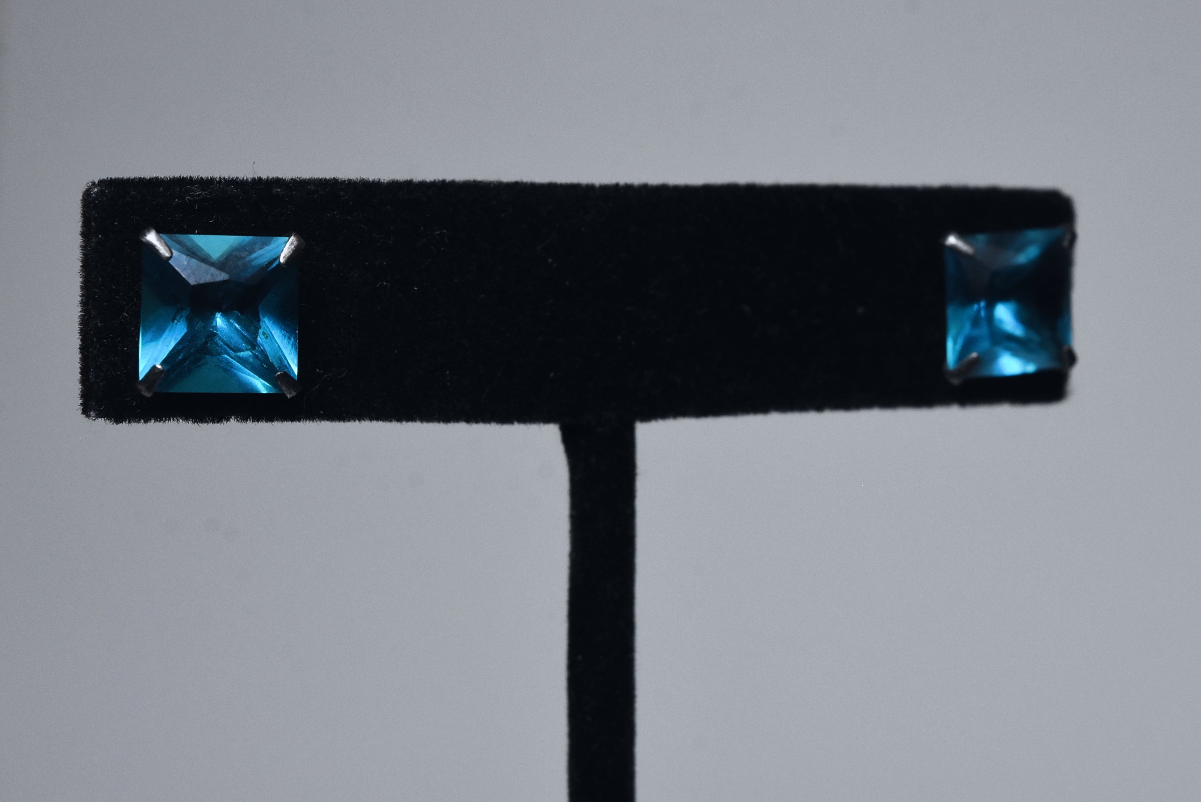 Square Cut Teal Glass Stud Earrings