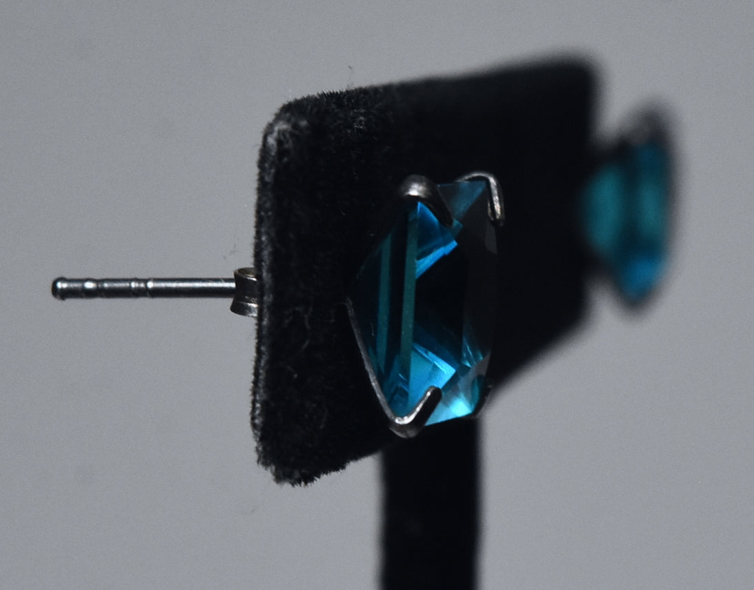 Square Cut Teal Glass Stud Earrings
