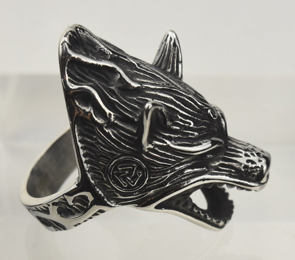 Stainless Steel Wolf Head Ring - Size 13