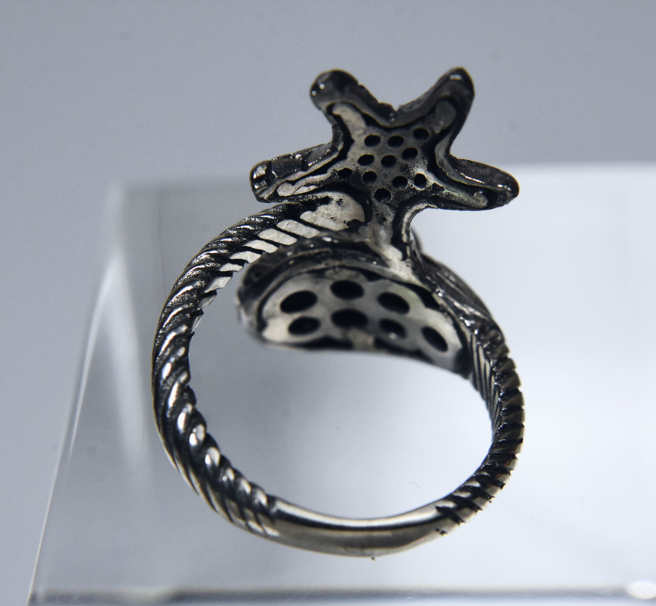 Natural Star Ruby Starfish Sterling Silver Ring - Size 7